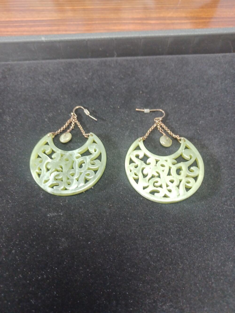Green Geometric Unique Hook Pierced Earrings Art Handmade Dangle Drop Fashion